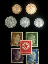Rare WW2 German Coins & Stamps Set Of Historical Artifacts - 5 Stamps & 5 Coins picture