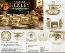 Vintage Aynsley Henley 23 Pc Bone China Tea Set 12 Cups 11 Saucers England picture