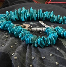 FANTASTIC VINTAGE NAVAJO KINGMAN TURQUOISE STERLING SILVER NECKLACE picture