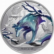 Niue 2025 Wild WINTER WOLF Four Seasons Raven Dire $1 1 Oz Pure Silver Proof OGP picture