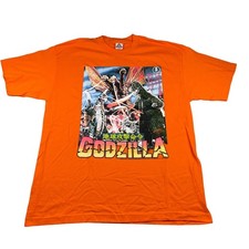 VTG NEW Godzilla Attacks Japan 2000 Y2K Men's 100% Cotton T-Shirt Orange • XL picture