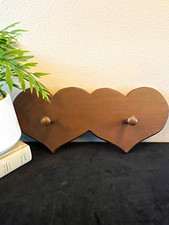 Vintage Wood Double Heart Peg Rack Wall Hanger Cottagecore Granny Chic Decor picture
