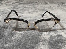 Vintage Shuron Womens Eyeglasses Frames Black Clubmaster 5 1/2 LO Rhinestone picture