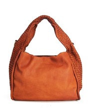 ITALIAN VINTAGE WASHED & HAND-WOVEN LEATHER HOBO SHOULDER BAG - MADE IN ITALY picture