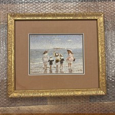 Vintage Rene Legrand children On The Beach Framed Print  11x13 picture