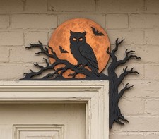 Halloween Owl Door Corner Wood Sign Raven Moon Spooky Gothic Decor Gift picture