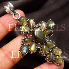 Natural Labradorite Gemstone 925 Sterling Silver Handmade Jewelry Pendant 2.80