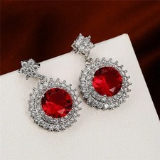 2.31 Ct Round Cut Ruby Earrings Gift Earrings 14K Solid White Gold picture