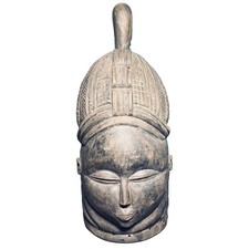 Vintage Mende Bundu Mask Sowei Helmet Handmade Carved Wood Africa Tribe 18” Tall picture