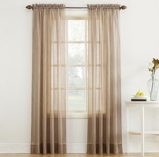 No 918 Erica Crushed Voile Sheer Curtain Panel Taupe 51x84 Rod Pocket Window NWT picture