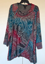 ALI MILES Women's Plus 2X Multicolor Paisley 3/4 Sleeve Pullover Tunic ~NWT ~ picture