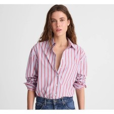 Madewell Top Womens 2XS Tranquil Blue Red Striped Easy Shirt Cotton 2XS NZ421 picture