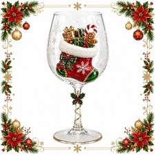 Christmas 3D Wine Glass Collection Gift Box Set, Raised Holiday Goblets for Wine picture