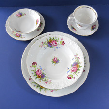 Vtg Royal Kent Poland Bavarian Rose RKT6 China 6 Piece Place Setting Gold Trim picture
