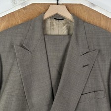 VTG Pierre Cardin Suit Mens 46R Brown Houndstooth Double Breasted Wool Canvased picture
