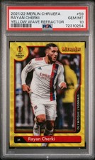 RAYAN CHERKI 2021-22 Topps Merlin UEFA Yellow Wave Rookie /225 PSA 10 Man City picture