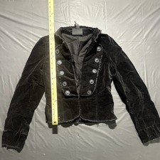 Fabulous Vintage Black Velvet Military Blazer Jacket Womens S Button Gothic picture