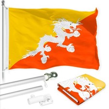 G128 Combo Pack: 6 Ft Flagpole Silver & Bhutan Flag 3x5 Ft Printed 150D Poly picture