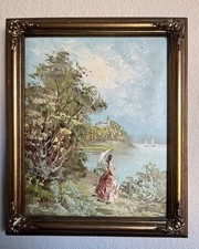 MEDITERRANEAN SEACAPE OIL PAINTING ART SIGNED Velosi WOOD FRAME picture