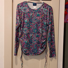 Caribbean Joe Women’s Multicolor Paisley Long Sleeve Round Neck Top M picture