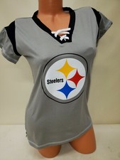 01127 Womens Ladies PITTSBURGH STEELERS Football Laces  Jersey SHIRT Silver NEW picture