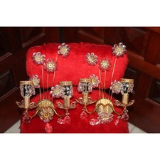 Pair 1960s Hollywood Regency 24K w/ Cut Crystal Floral Form Sconces Palme&Walter picture