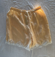 J.CREW Women’s Beige Silk Satin Lace Trim Pull On Shorts Elastic Waist Relaxed picture