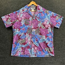 Vintage Hilo Hattie Hawaiian Shirt XL Purple Floral Leaves Made in Hawaii USA picture
