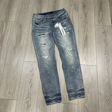 PURPLE BRAND Men's Blue Paint Splatter Denim Jeans Size 32 Regular Fit 5-Pocket picture