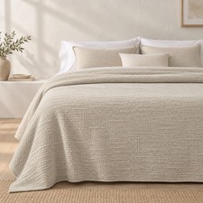 Casaluna King 100% Cotton Textured Blanket Neutral Beige NWT picture