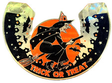 vtg 1960's Diecut Halloween Party Hat Gold embossed Witch Moon picture