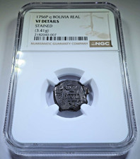 NGC VF 1756 Spanish Bolivia 1 Reales Genuine 1700's Colonial Pirate Cob 1R Coin picture