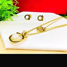 Fashion luxury Gold Tone Charm Pendant Necklace & earrings stainless steel picture