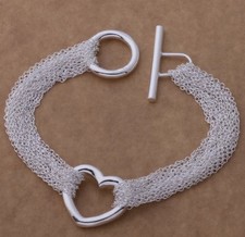 925 Silver O-Ring Tassel Braided Bracelet With Toggle Button Elegant Jewelry 8” picture