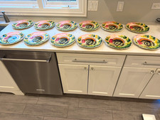 12 VINTAGE HAND PAINTED ITALY K.B.N.Y. Turkey Dinner Plates Koscherak Brothers picture