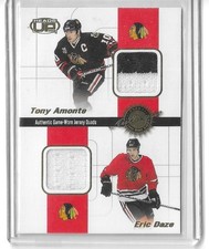 2001-02 Pacific Heads Up Game-Worn Jersey Quads Amonte-Daze-Thibault-Calder picture