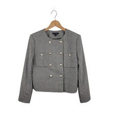 NWT Ann Taylor Wool-Blend Houndstooth Blazer 8 Double Breasted Cropped picture