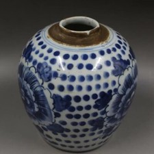 5.90 Inch Chinese Ming Blue and White Porcelain Jar Peony Design Pot Tea Caddy picture