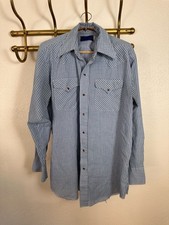 Vintage Western Wear Long Sleeve Western Shirt Size 16-33 Blue Gingham Plaid picture