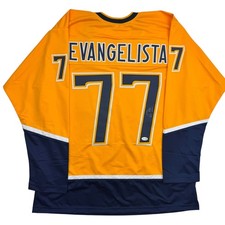 Autographed/Signed Luke Evangelista Nashville Yellow Hockey Jersey JSA COA picture