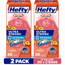 Hefty Ultra Strong 13 Gal Trash Bags Fabuloso Peach Scent 20 Ct 2 Pack picture