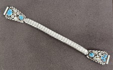 Vtg Native American Sterling Silver Turquoise Watch Tips Band Speidel Expansion picture