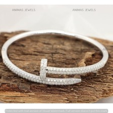3.53 CT Round Lab-Created Diamond Charm Bangle Bracelet 14K White Gold Plated picture