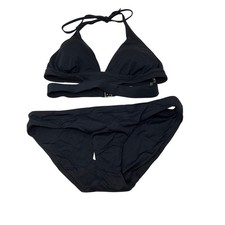 Seafolly Bikini Set Womens US 4 Black Padded Halter Triangle Swimsuit NWOT picture