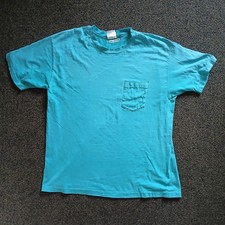 Vintage Blank Pocket Tee Shirt XL Blue Hanes USA 90s Single Stitch Distressed picture