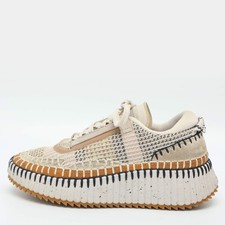 Chloe Nama Size 36 Multicolor Knit Fabric and Suede Low Top Sneakers picture