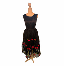 Liza Luxe Womens Dress L Black Red Rose Embroidered Mesh Romantic Goth Pinup NWT picture