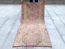 Dusty Pink Herki Rug 2.4x4.6 ft Vintage Kurdish Wool Geometric Small Area Rug picture