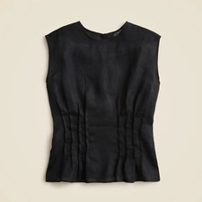 New J.CREW Size 10 Pintuck Shell Top in Ramie Black $69 CK045 picture