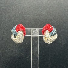 Vintage F.O. Inc NOS 80s 90s Red White Blue Rhinestone Clip On Earrings picture